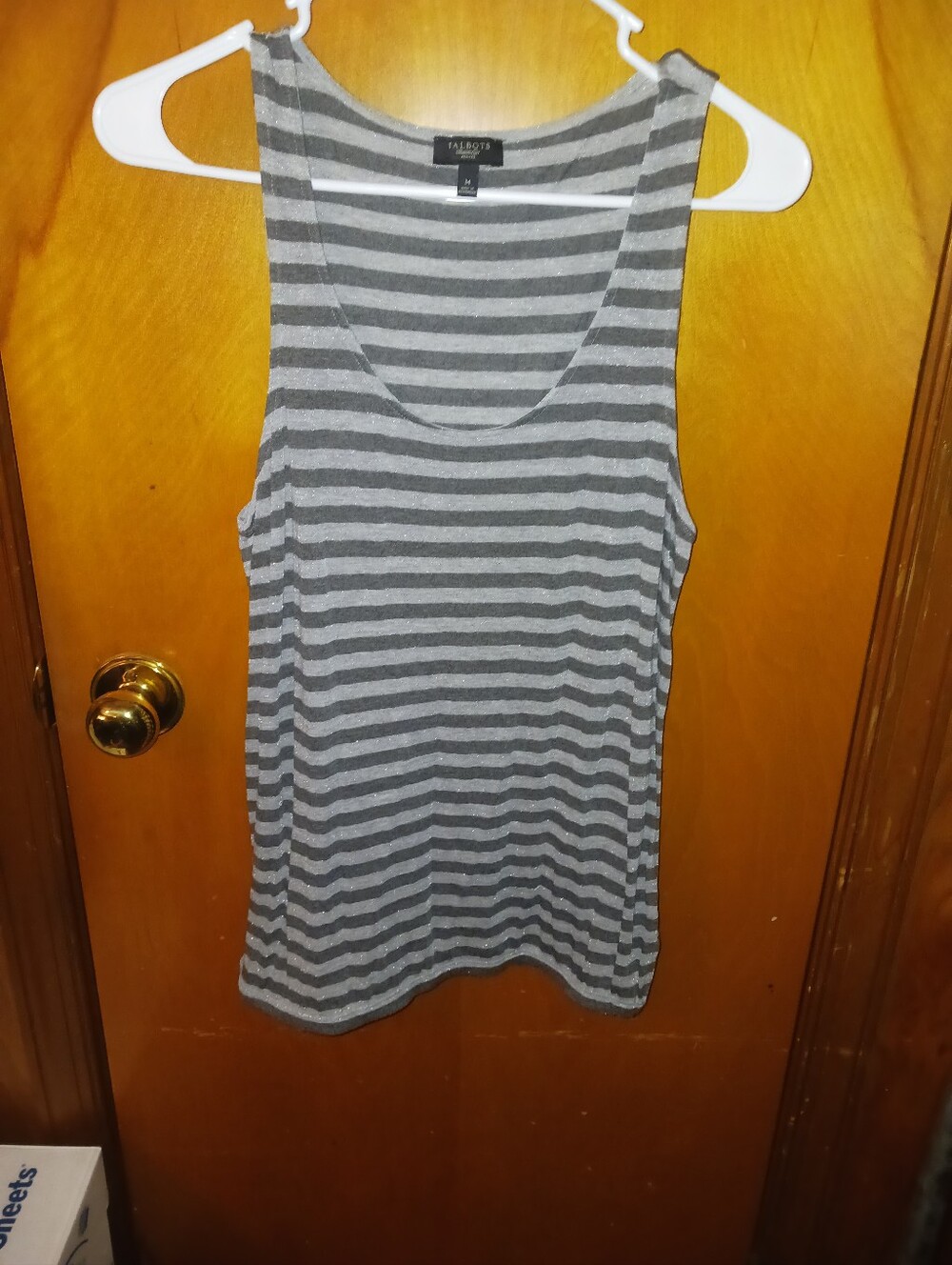 Talbots Gray Striped Sleeveless Tank Top